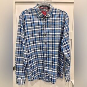 Men's Au Noir Blue Plaid Floral Accent Button Down Shirt